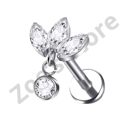 Piercing Navete C/Ponto De Luz Cravejado Titânio Labret Banhado Pvd Pedra Zircônia Helix Tragus Conch Nariz Outros Lindo
