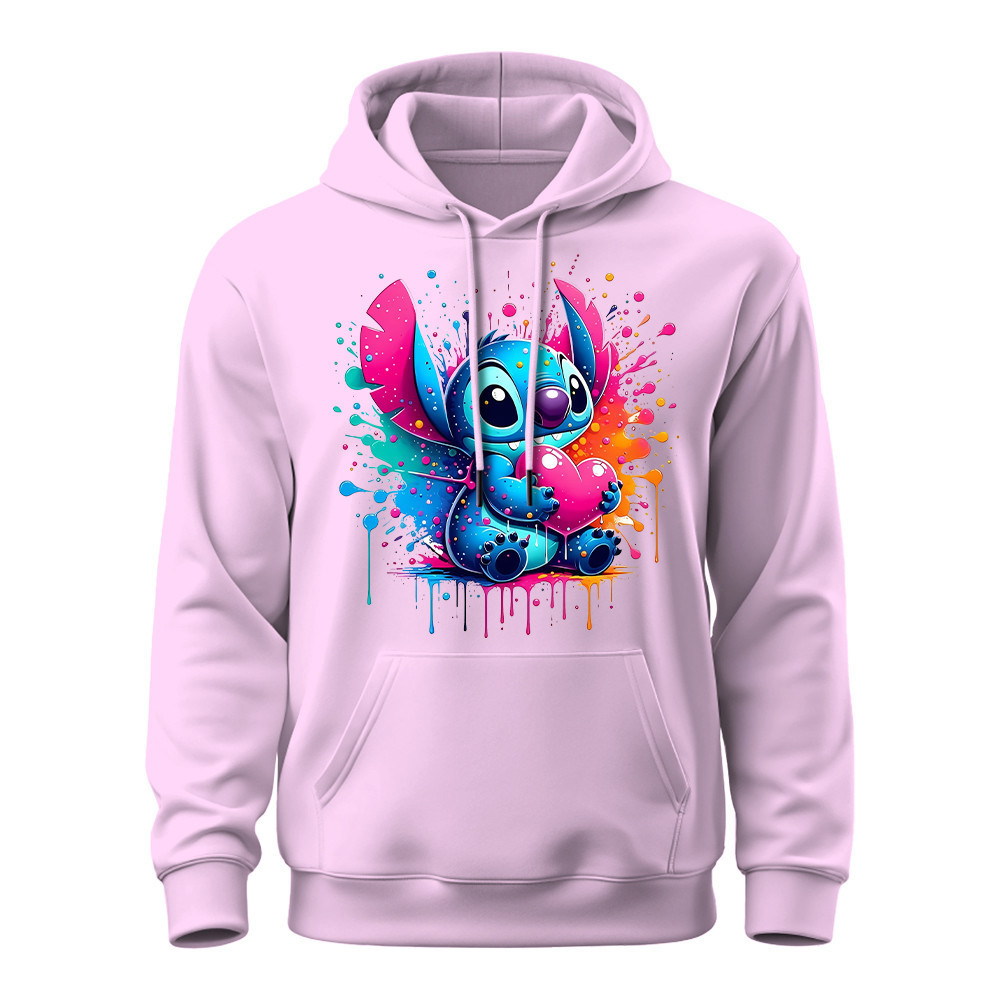 Blusa de Moletom Feminino Casaco de Frio Lilo Stitch Bolso e Capuz