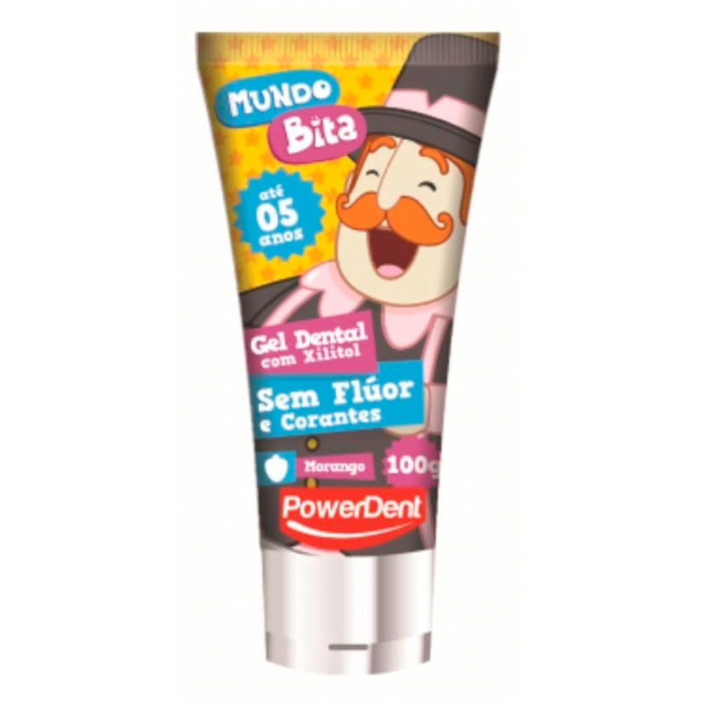 Creme Dental PowerDent Sem Flúor com Xilitol Mundo Bita Morango 100g - Health