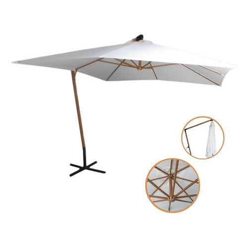 Ombrelone Lateral Suspenso Estrutura Madeira 3m Gigante Manivela Jardim Importway Iwoblm-300 Cor Branco Off White