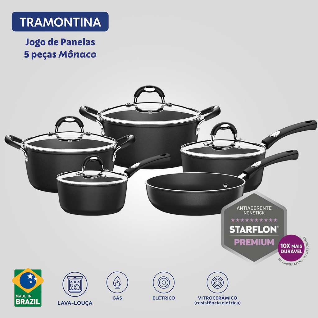 Jogo de Panelas Tramontina Mônaco Starflon Premium Preto 5 Peças