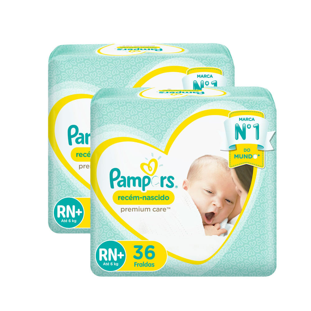 Kit 2 Fraldas Descartáveis Pampers Recém-Nascido Tamanho RN+ 36 Unidades cada - Mom & Baby