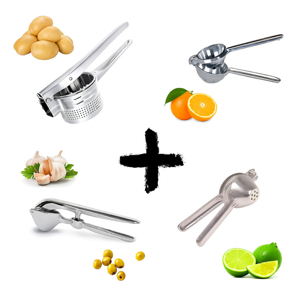 Kit 4espremedor Manual Alho Limão Laranja Batata Aço Cozinha em Oferta na Shopee