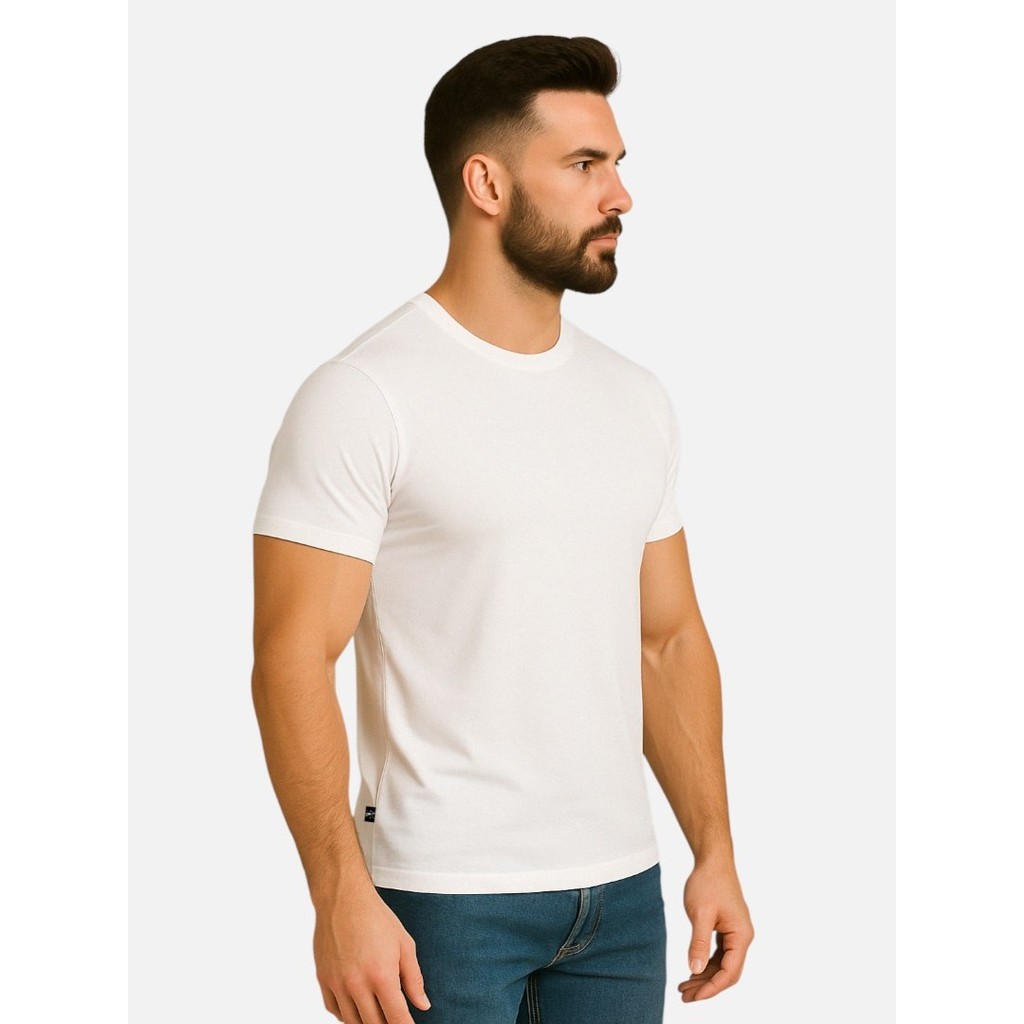 Camisa Gola Redonda Masculina Básica Slim Gola Careca Viscose E Elastano Blusa Normal Confortável