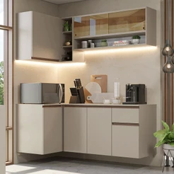 Armário de Cozinha Completa de Canto 265 cm Suspenso Crema Nice Madesa 04