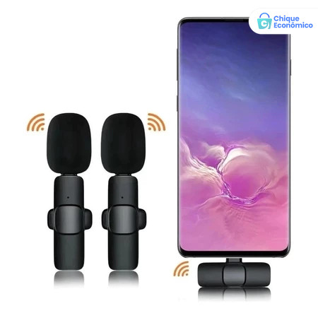 Microfone de Lapela Para Celular Sem Fio K9 Vlog Compatível Tipo C e iPhone Direct Aúdio Profissional Portátil