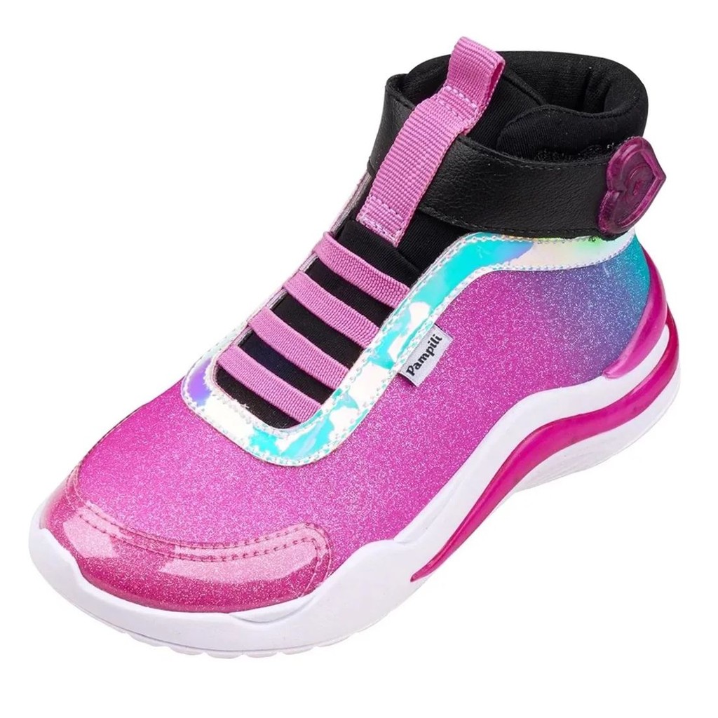 Tenis Pampili Led Cano Médio Spk Glitter