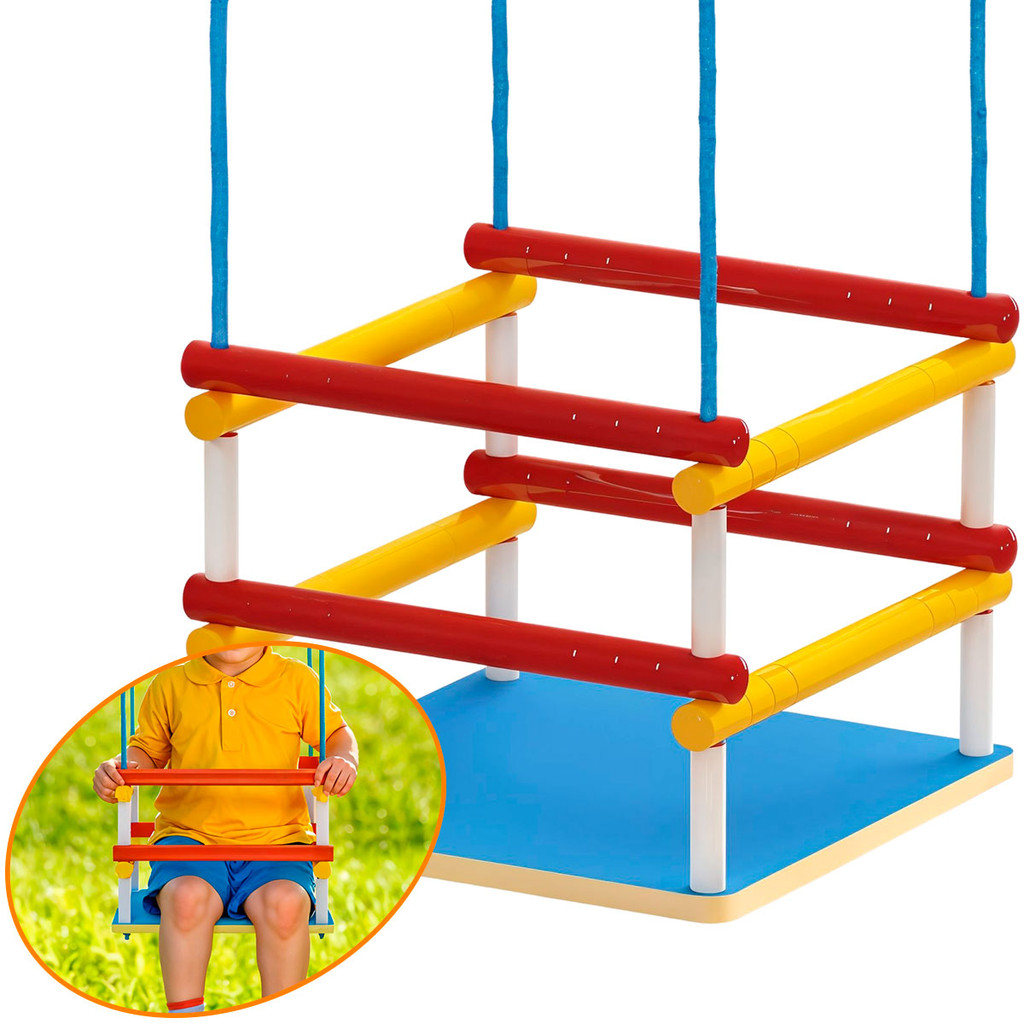 Balanço Madeira Infantil Cadeirinha Suspensa Bebê Criança Reforçado Colorido Brinquedo Junges