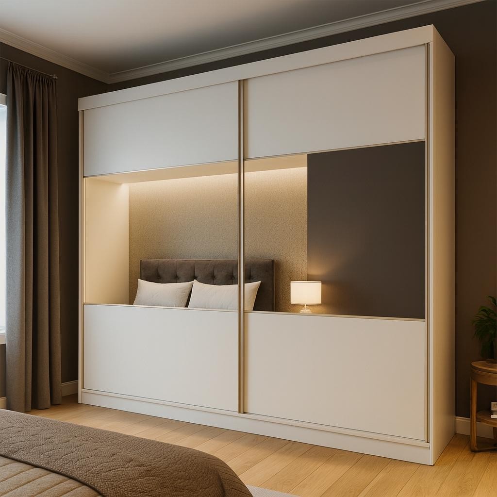 Guarda-Roupa Casal com Espelho Valência 2 PT 6 GV Branco em Oferta na Shopee