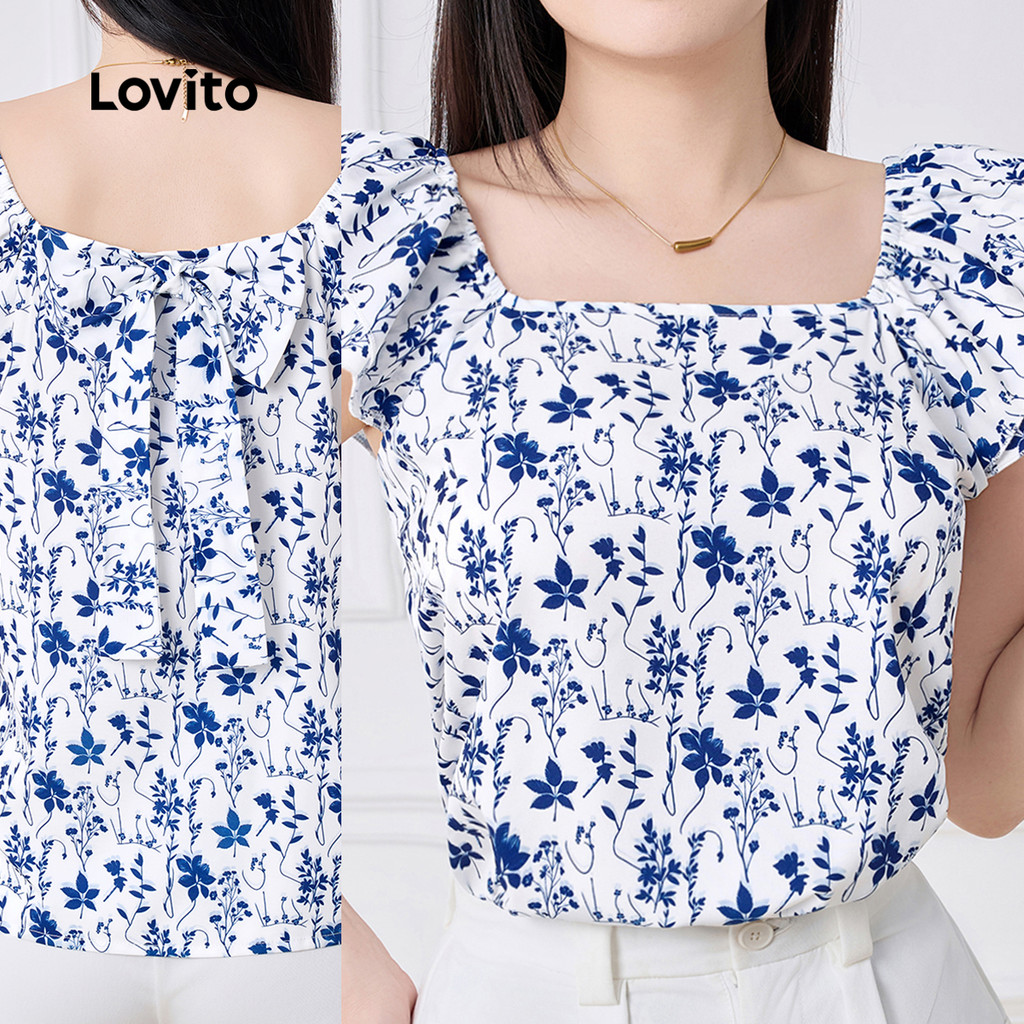 (New) Lovito Blusa Casual com Babado para Primavera/verão para mulheres L143ED491 em Oferta na Shopee
