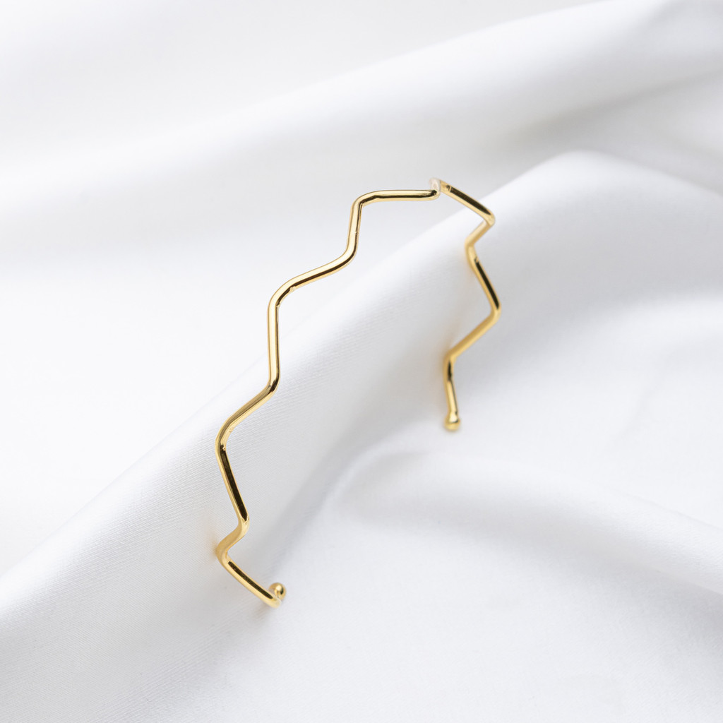 Bracelete Zig Zag Liso Dourado Banhado a Ouro 18K - D France Semijóias