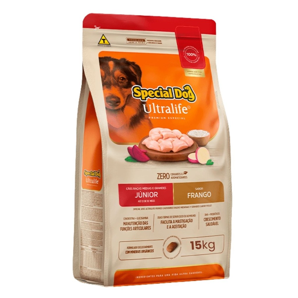 Ração Special Dog Ultralife Júnior Raças Médias e Grandes Sabor Frango - 15Kg