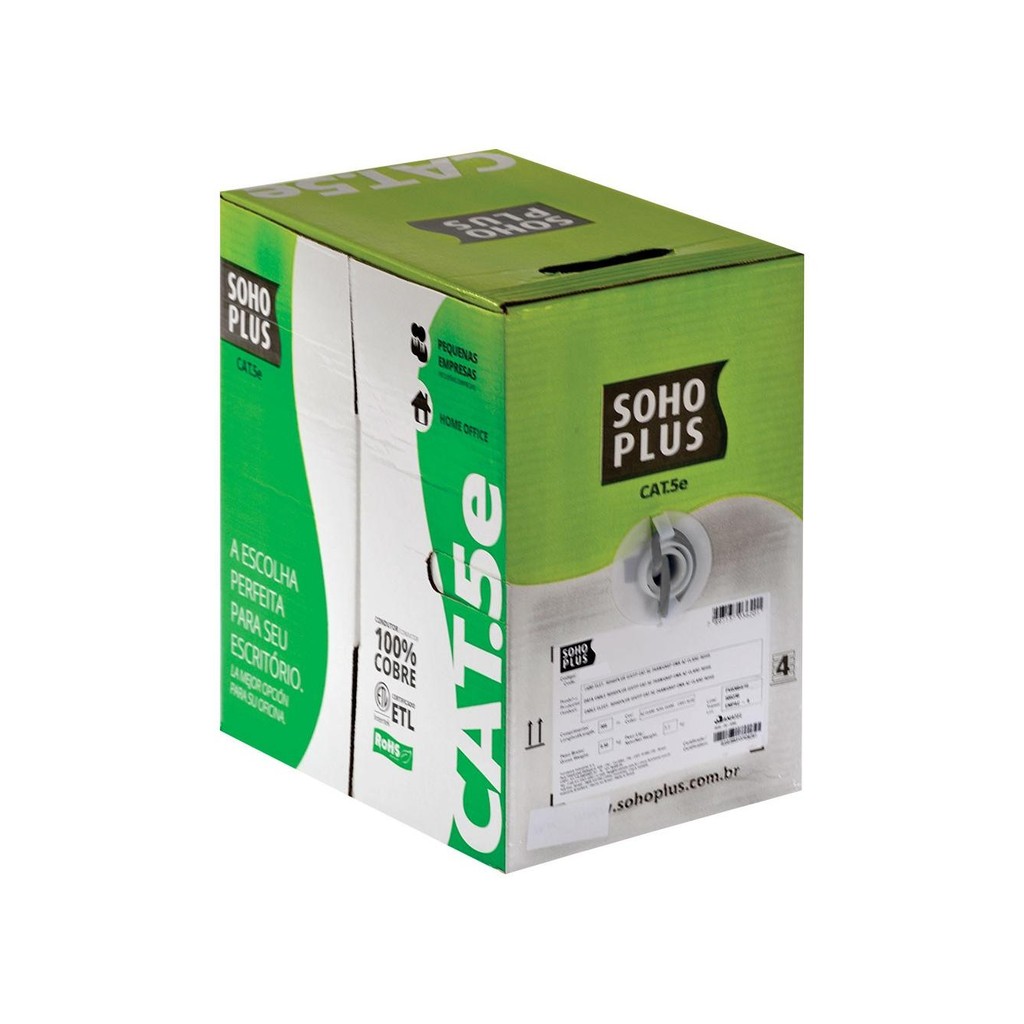 Cabo Lan U/utp Cat.5e 24 Awg 4 Pares Cmx Caixa C/ 305 Metros Cinza 100% Cobre 23200102