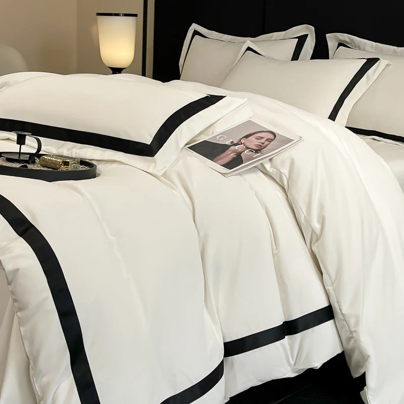 2025 Jogo de Cama Luxo Hotel 4 Peças Lençol Brushed Branco com Capa de Edredom e Fronhas