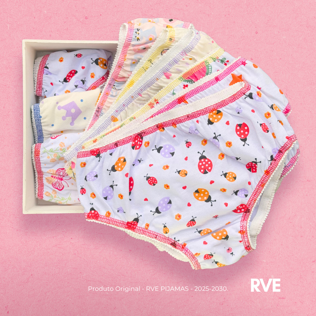 Kit Calçolinha 100% Algodão Estampada de Menina Calcinha Infantil 3/5/10/20 Unidades Pacote Atacado