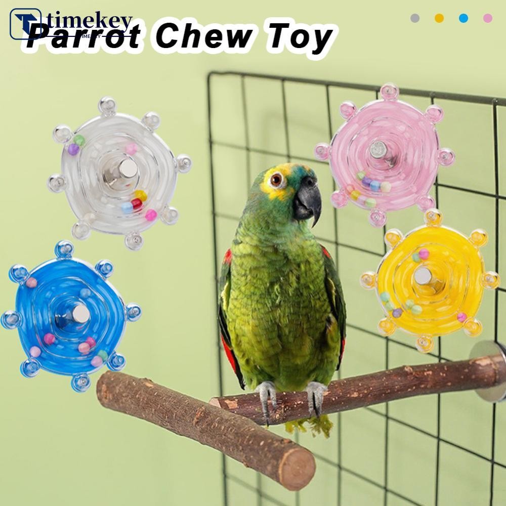 TIMEKEY Colorido Papagaio Plástico Subir Mordida Mastigar Brinquedo Disco Voador Rotação Diversão Pássaros Gaiola Decora