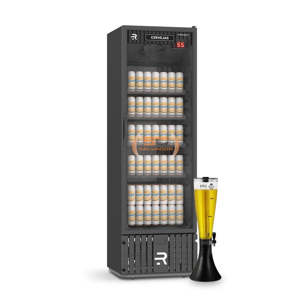 Cervejeira Expositora Porta Vidro 400L VCCE400PVPP Preta 220V Refrimate Com Chopeira 3,5L
