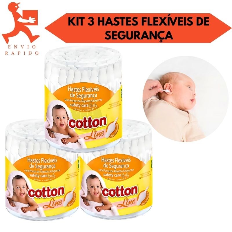 Kit 3 Hastes Flexíveis Com Pontas De Segurança Para Bebês Cotton Line 45 Un Cada em Oferta na Shopee
