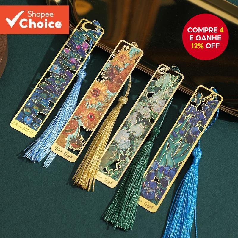 1pc Retro Floral Pintura Bookmark Metal Bronzeado com Tassel para Leitores de Clubes de Li...