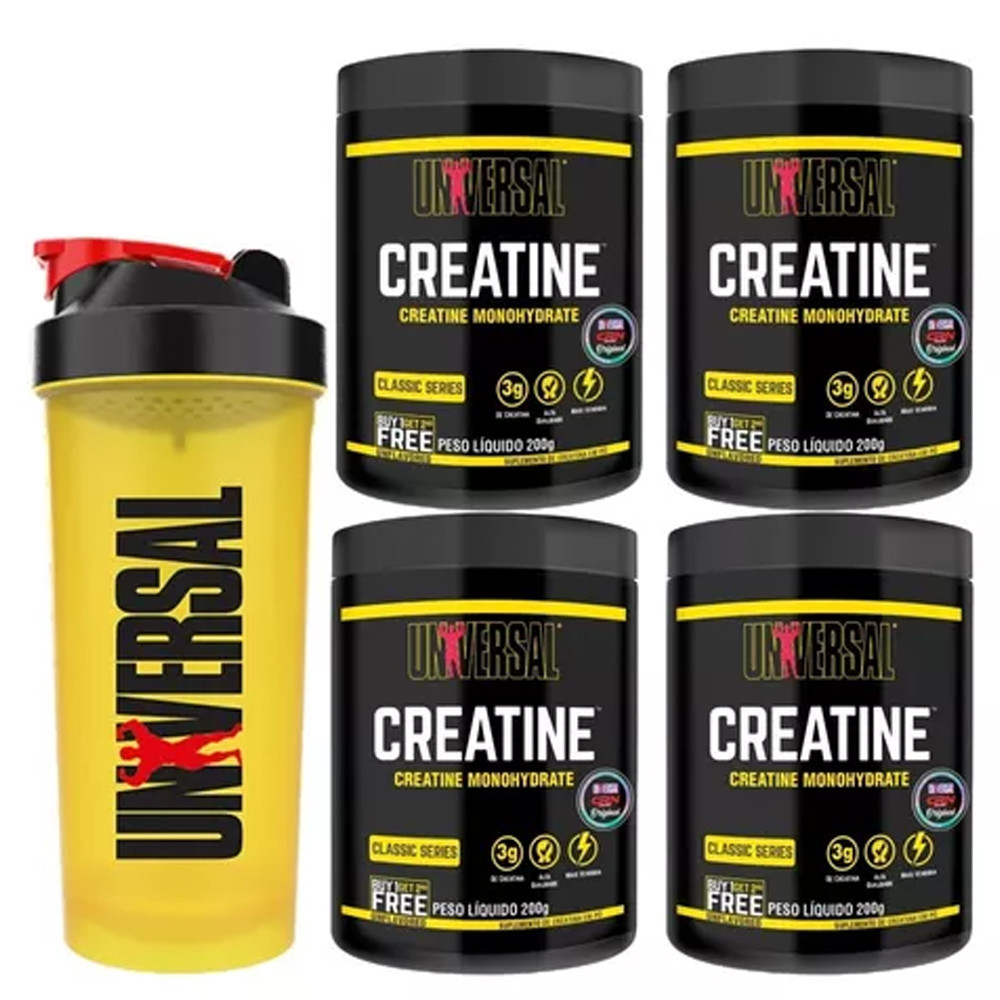 Combo 4x Creatina Universal 200g Universal Nutrition + Coqueteleira Universal