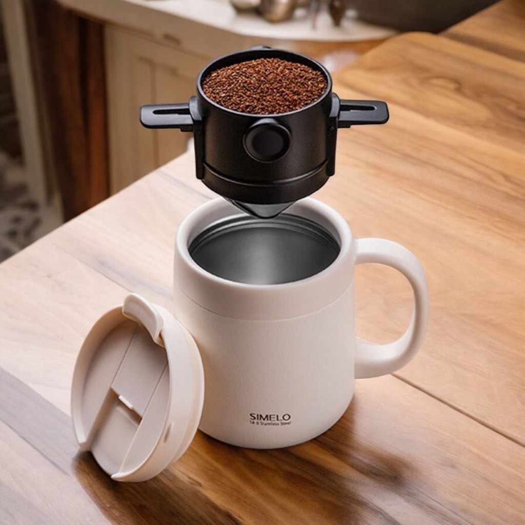 Mini Filtro Coador de Café Chá Portátil Aço Inox Reutilizável com Abas Laterais Xícara Copo Garrafa Cafeteira Coffee Casa Cozinha Mesa Evento Recepção Escritório Moderno Utensílios Cozinha