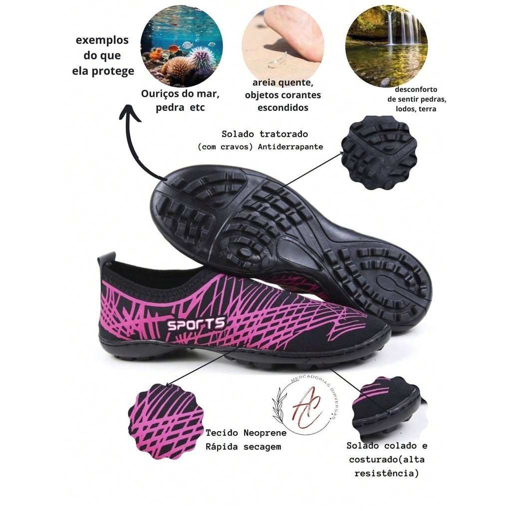 Sapatilha Aquática Feminina tênis náutico sapatilha híbrida feminina ideal para terra, água, trilha, trilha piscina, mar sapatilha pra água proteção ao pés