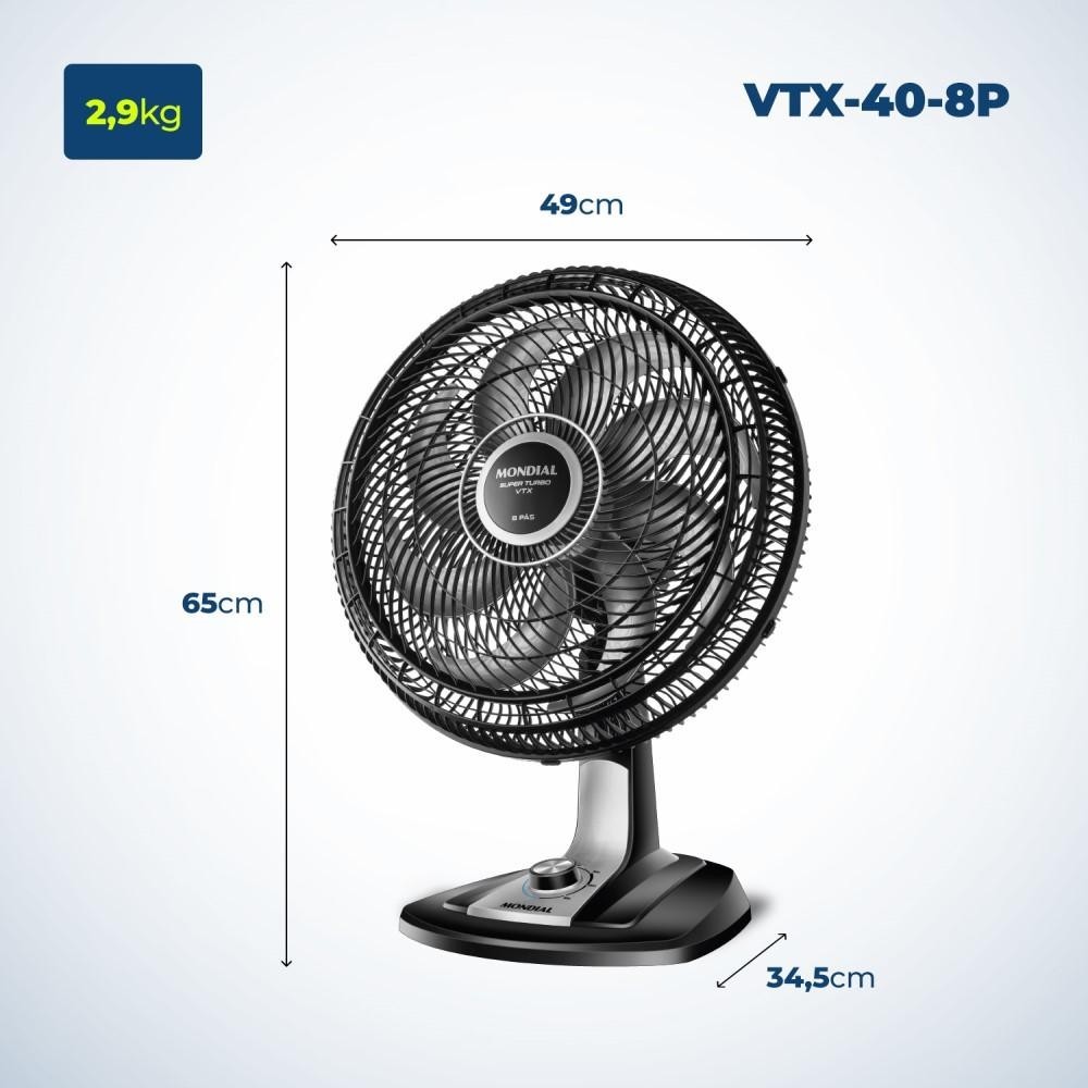 Ventilador de Mesa Mondial VTX-40-8P 40cm 8 Pás Preto 220V · foto 2