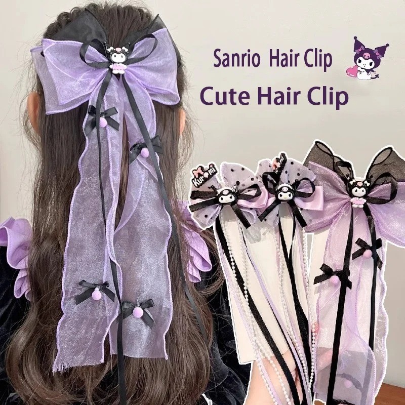 2024 Novo Anime Kawaii Bonito Kuromi Um Coração Da Jovem Doce Roxo Streamer Arco Barrette Headwear Para Meninas Presente