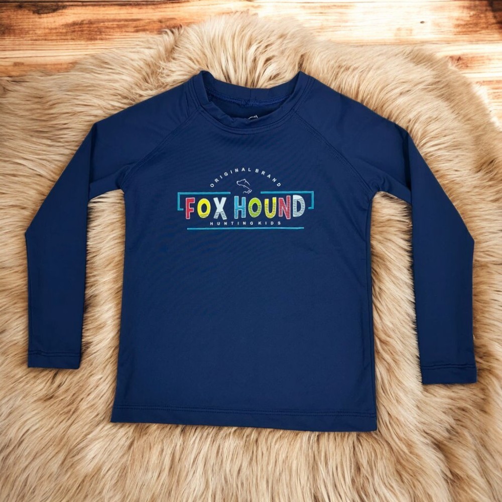 Camiseta De Criança Fox Hound Azul Manga Longa UV50+ Com Logo Colorida