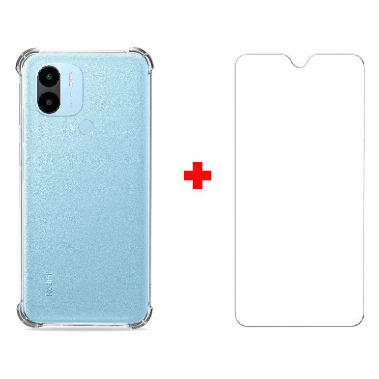 Kit Capa Capinha Case Anti Impacto Shock Para Xiaomi Redmi A1+ Plus 2023 Air Bag Proteção Total Anti Queda Silicone Transparente Clear Bordas Grossa + Pelicula de Vidro