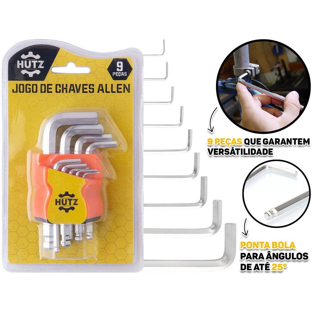 Jogo Chave Allen Profissional Aço Carbono Ponta Bola Acabamento Cromado 9 Peças em Oferta na Shopee