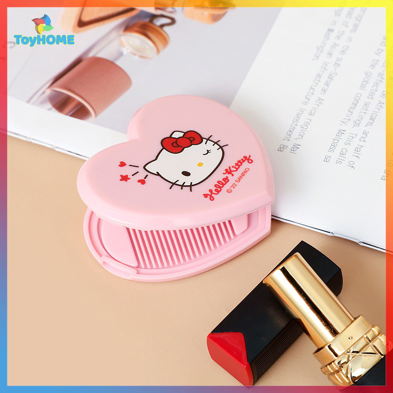 LAHB > 1PC Sanrio Hello Kitty My Melody Espelho Dobrável Dupla Face Portátil Fofo Penteado Mini Maquiagem Integrado Menina Presentes Novo