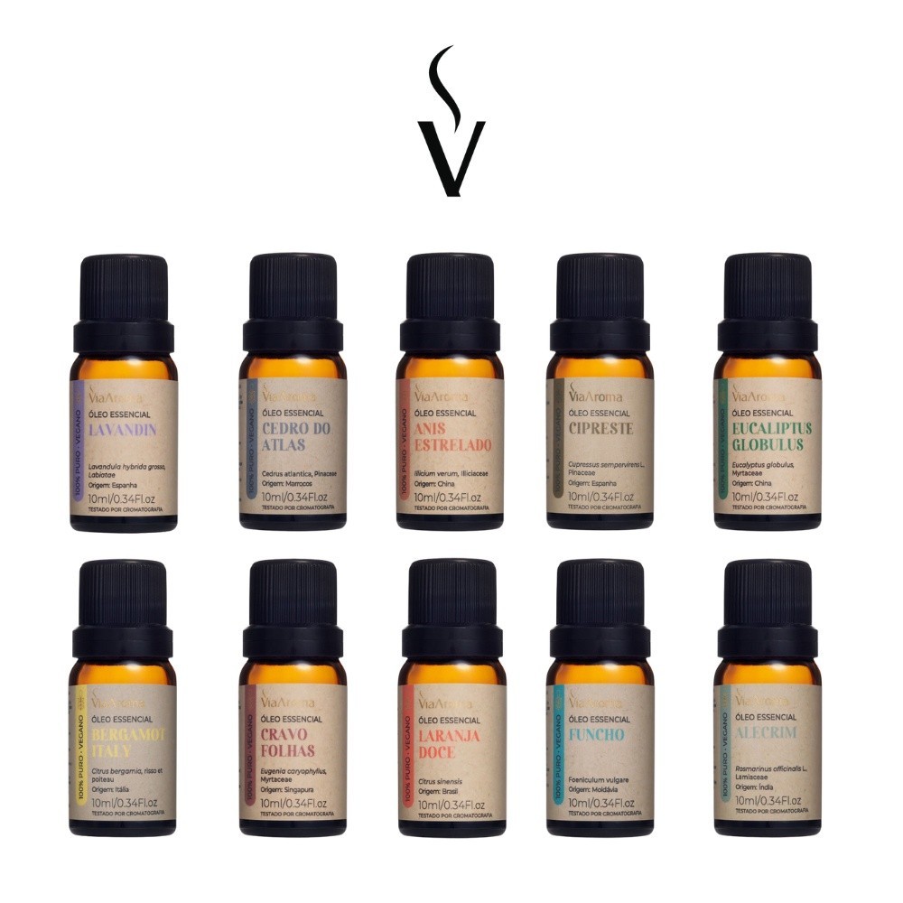 Óleo Essencial aromaterapia puro 100% naturais Via Aroma 10ml - Para Difusor Aromatizador - Home & Living