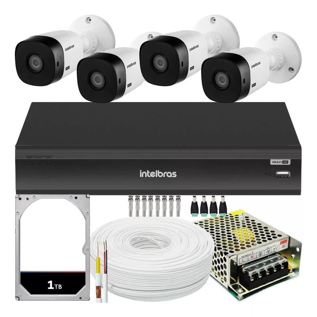 Kit Cftv 4 Cameras Full Hd Vhl 1220b Dvr Intelbras 3008-c  Hd 1tb