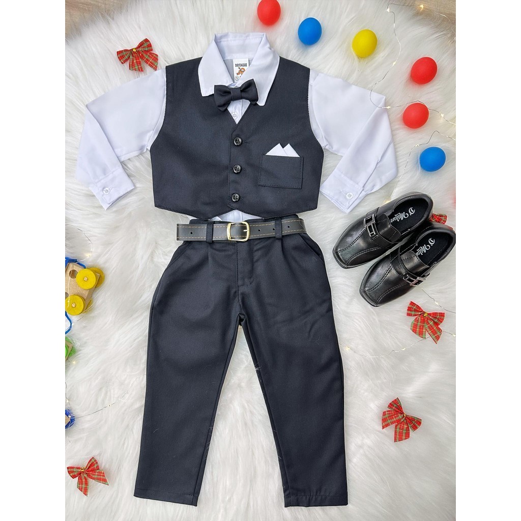Conjunto Social Conjunto Social Pajem Formaturas e Príncipes Camisa e Colete Calça Gravata Preto