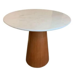Mesa De Jantar Cone 80cm Base Madeira Mogno E Tampo Mármore