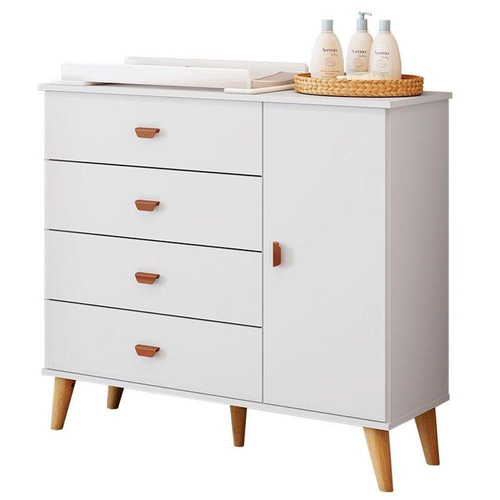 Cômoda Infantil Retrô Duda Branco Acetinado Bétula - Carolina em Oferta na Shopee