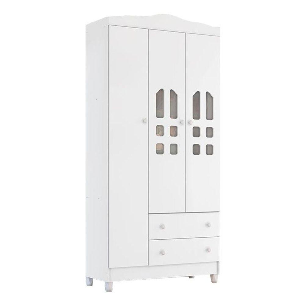 Guarda Roupa Infantil New Selena 3 Portas Branco Brilho - Carolina Móveis em Oferta na Shopee