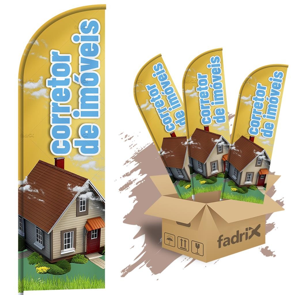 Wind Banner Dupla Face 3mt Corretor de Imoveis Kit C/ 3unds