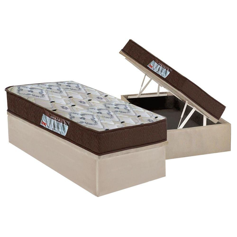 Cama Box Baú Solteiro: Colchão Anatômico Ortobom D45 / ISO 150 Mega Firme + Base CRC Suede Clean(88x188) em Oferta na Shopee