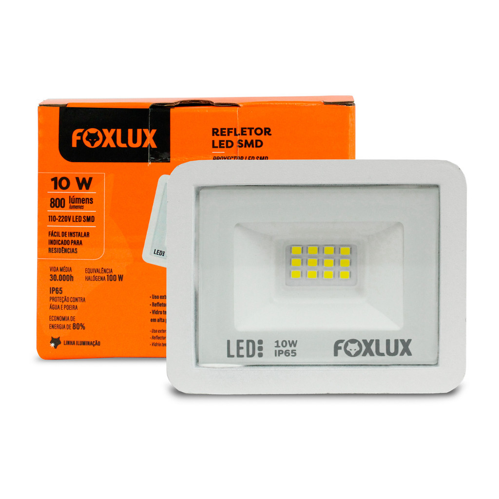 Refletor LED Foxlux 10W Branco 6500K Bivolt | iluminação clara, eficiência em Oferta na Shopee
