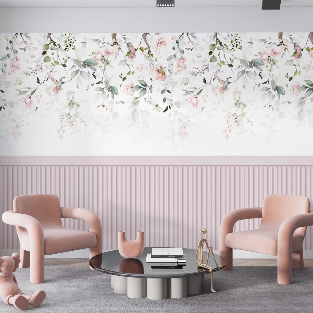 Papel De Parede Adesivo Ripado Floral Rosa Claro Queimado
