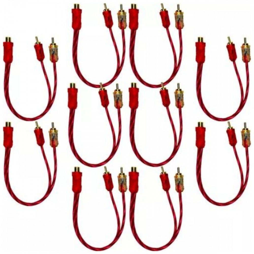 10 Cabos Rca 2 Machos Para Som Automotivo Injetado Vermelho