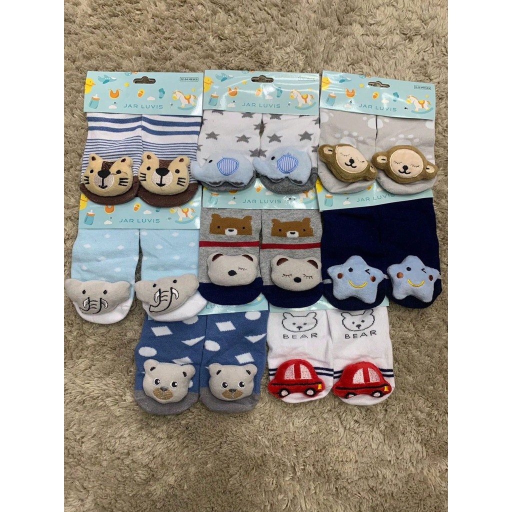 Meias Bebê Kit 4 Pares Com Antiderrapante E Chocalho 0 a 12 Meses - Pé Quente