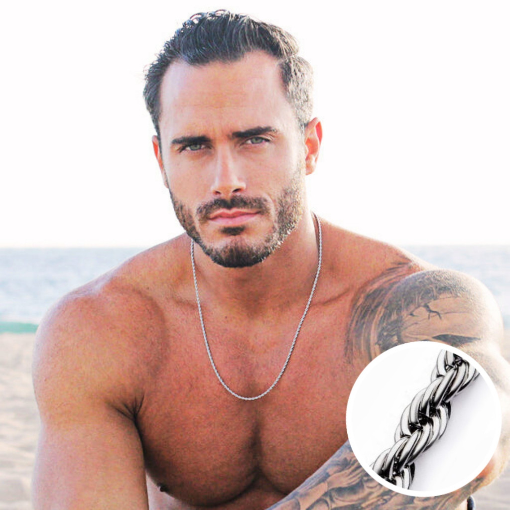 Colar Masculino de Corrente de Aço Inoxidável Corda Torcida em Prata Colar Cartier Exclusivo LB Semi Joias / 100% Aço