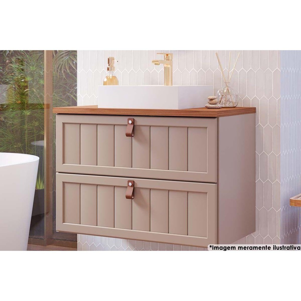 Gabinete de Banheiro Suspenso Sense 1 Gaveta e 1 Porta Basculante c/Cuba 80cm Capuccino - MGM em Oferta na Shopee