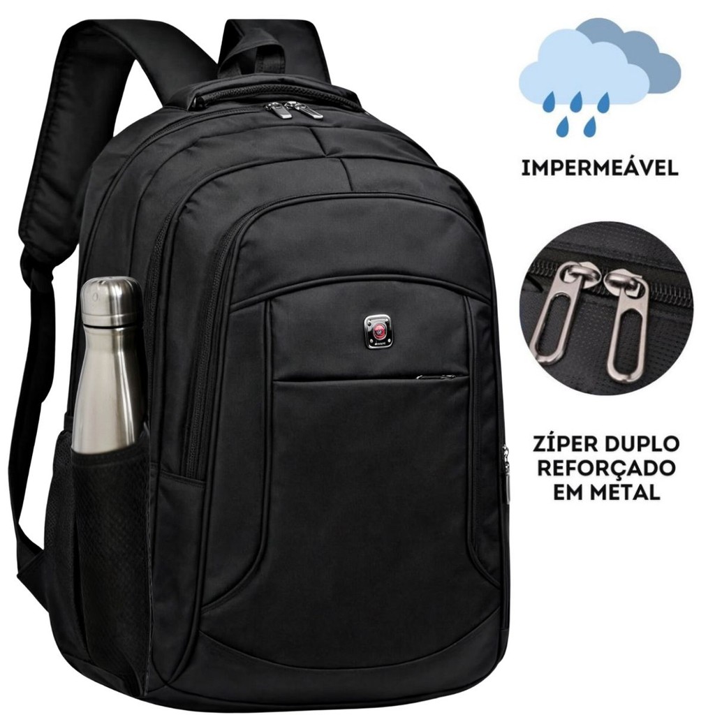 Mochila Masculina Escolar Impermeável Resistente Grande Cor:Preto