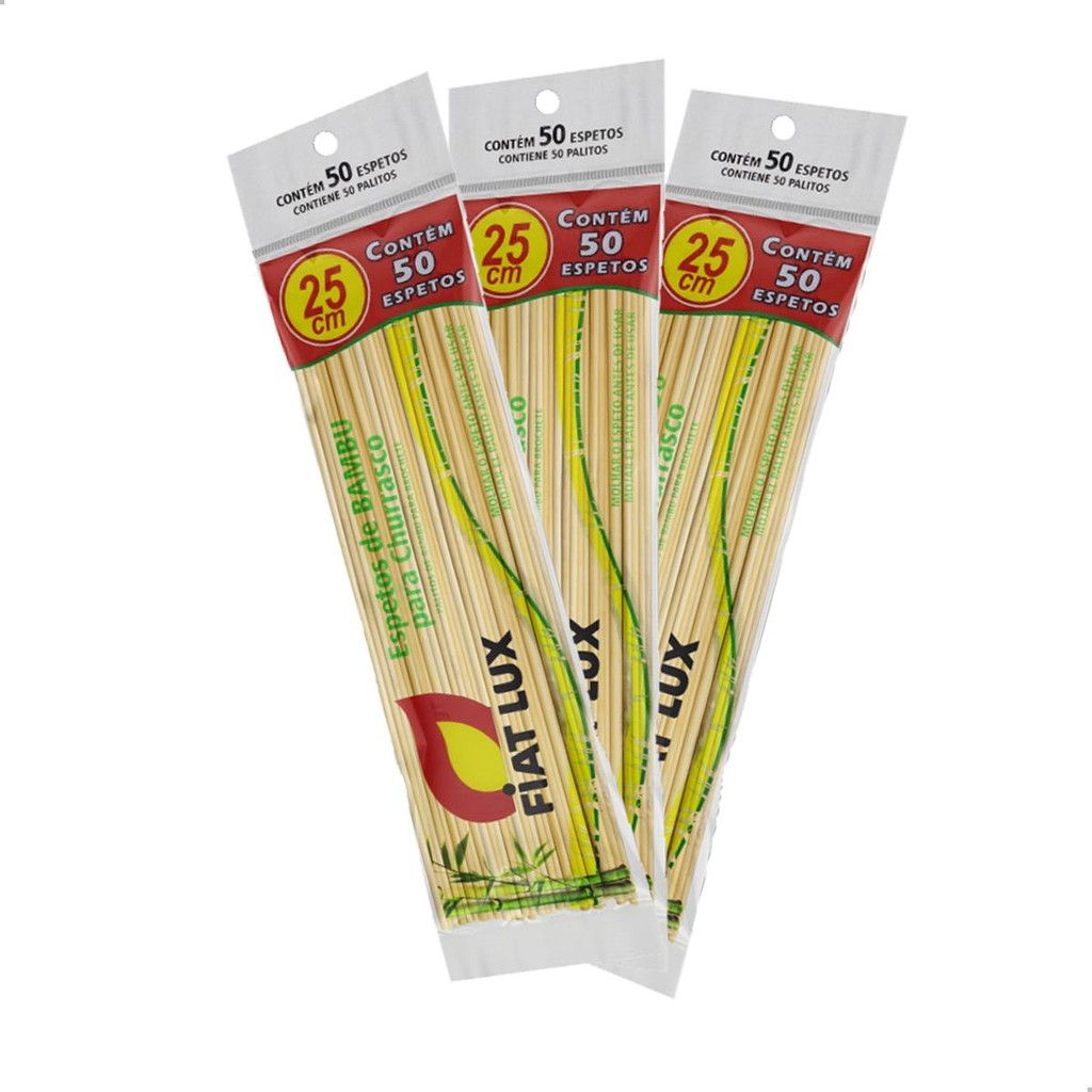Kit 20 Pacotes de Palito de Bambu Premium para Churrascos Sustentável Fiat lux 25cm 50un em Oferta na Shopee