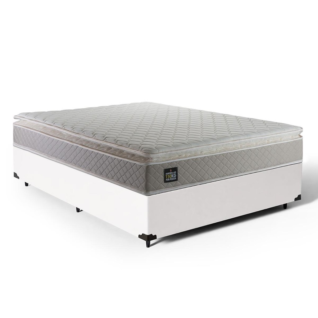 Cama Box + Colchão de Casal Strong D45 One Face 138x188x59cm Branco - Suporta até 150kg por pessoa em Oferta na Shopee