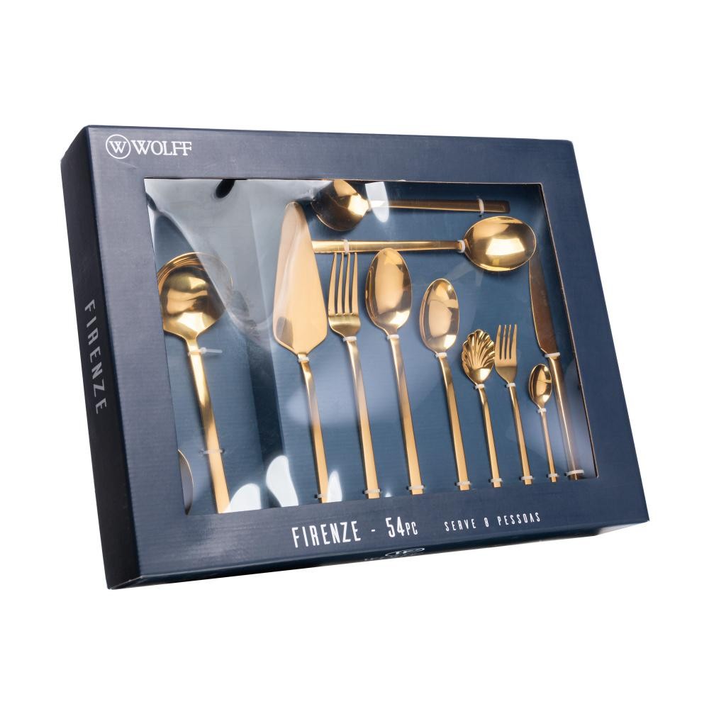 Faqueiro 54 Peças Wolff Firenze de Aço Inox Dourado - Home & Living